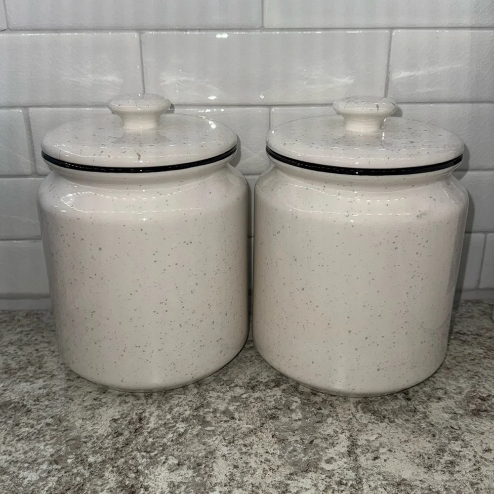 Kirkland’s Home Off White/Grey Speckled Ceramic Treat Jar Canister